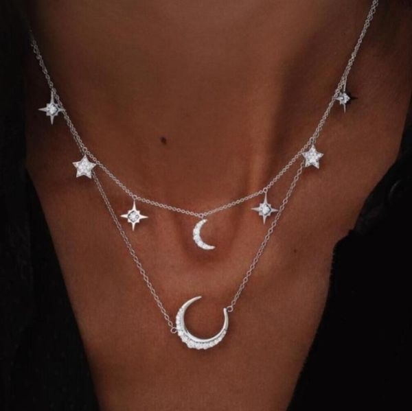 pendant necklaces fashion full zircon star moon necklace for women multi-layer chain chokers party jewelry, Silver
pendant necklaces fashion full zircon star moon necklace for women multi-layer chain chokers party jewelry, Silver