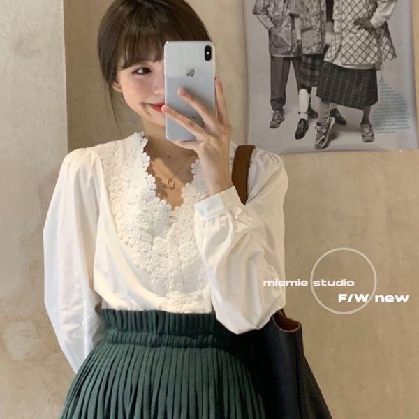 women's blouses & shirts delicate crochet lace cotton autumn/winter korea solid color high-grade long sleeve shirt women, White
women's blouses & shirts delicate crochet lace cotton autumn/winter korea solid color high-grade long sleeve shirt women, White