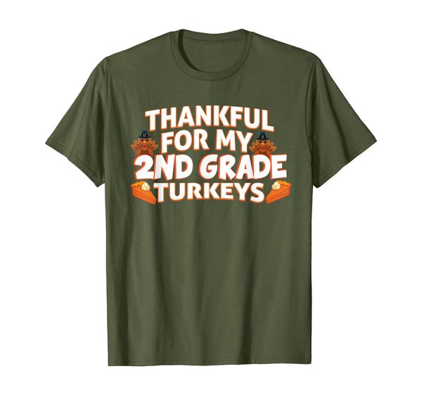 thankful turkey second grade teacher thanksgiving gift t-shirt, White;black