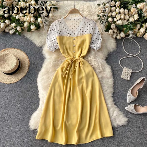 women elegant french dress chic lace v neck dot puff sleeve a-line dresses summer fashion streetwear midi dress 210715, Black;gray
women elegant french dress chic lace v neck dot puff sleeve a-line dresses summer fashion streetwear midi dress 210715, Black;gray