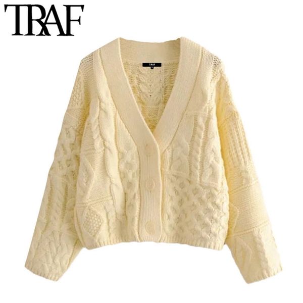women fashion patchwork loose cable-knit cardigan sweater vintage v neck long sleeve female outerwear chic 210507, White
women fashion patchwork loose cable-knit cardigan sweater vintage v neck long sleeve female outerwear chic 210507, White