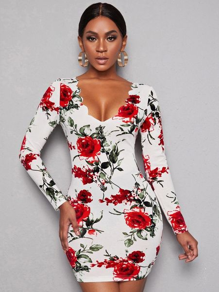 floral print scallop trim bodycon dress g7c7#, Black;gray
floral print scallop trim bodycon dress g7c7#, Black;gray