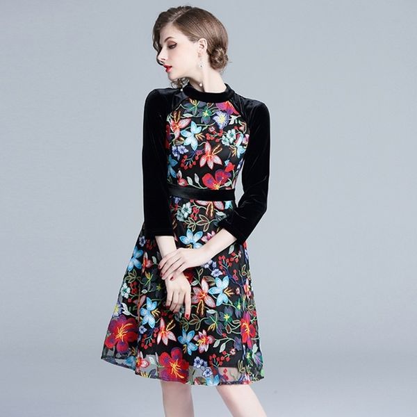 elegant ruffles velvet wrist sleeve patchwork mesh floral embroidery midi party dress autumn women dress 210514, Black;gray
elegant ruffles velvet wrist sleeve patchwork mesh floral embroidery midi party dress autumn women dress 210514, Black;gray