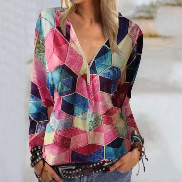 women's t-shirt zipper ladies oversized print long sleeve v-neck fashion casual loose basic, White
women's t-shirt zipper ladies oversized print long sleeve v-neck fashion casual loose basic, White