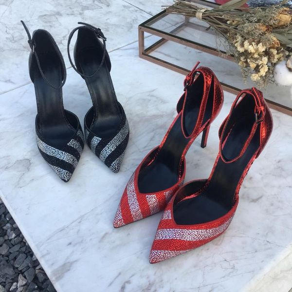 dress shoes women spring genuine leather super high heels pumps buckle pointed toe crystal zapatos de mujer, Black
dress shoes women spring genuine leather super high heels pumps buckle pointed toe crystal zapatos de mujer, Black