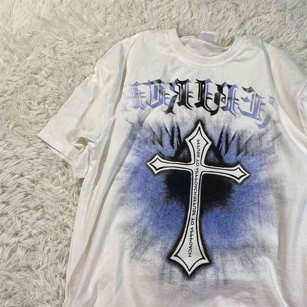 short sleeve t-shirts printed with chaozhou brand hiphop street explosion dark cross for men and women, White;black
short sleeve t-shirts printed with chaozhou brand hiphop street explosion dark cross for men and women, White;black