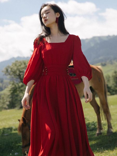 casual dresses koran design women red dress vintage puff sleeve square collar retro royal princess robe rouge femme vestido festa, Black;gray
casual dresses koran design women red dress vintage puff sleeve square collar retro royal princess robe rouge femme vestido festa, Black;gray