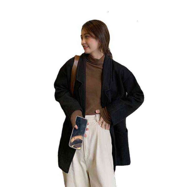 french woolen coat women's autumn and winter 2021 korean loose versatile lapel cardigan, Black
french woolen coat women's autumn and winter 2021 korean loose versatile lapel cardigan, Black