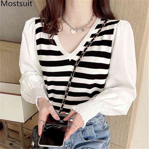 chiffon spliced striped knitted sweater pullover women full sleeve v-neck korean elegant ladies female jumpers femme 210513, Black
chiffon spliced striped knitted sweater pullover women full sleeve v-neck korean elegant ladies female jumpers femme 210513, Black