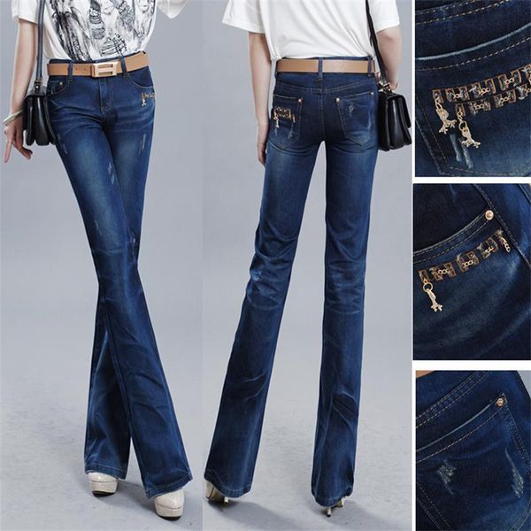 women's spring big straight ripped jeans mid waist wide leg denim pants flare trousers, Blue
women's spring big straight ripped jeans mid waist wide leg denim pants flare trousers, Blue