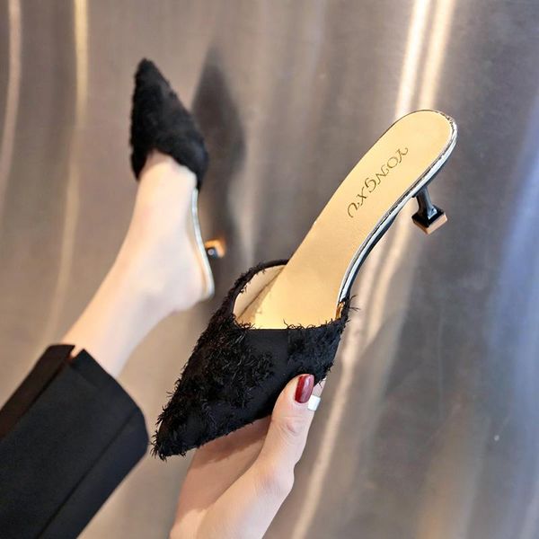 high-heeled shoes lady womens slippers outdoor slides cover toe fashion med shallow pantofle luxury thin 2021 soft rubber fabric, Black
high-heeled shoes lady womens slippers outdoor slides cover toe fashion med shallow pantofle luxury thin 2021 soft rubber fabric, Black