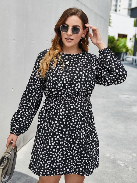 casual dresses spring autumn female long sleeves polka-dot printed polyester mini dress cinched waist a-line over knee, Black;gray
casual dresses spring autumn female long sleeves polka-dot printed polyester mini dress cinched waist a-line over knee, Black;gray