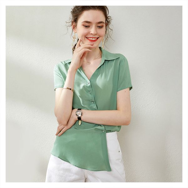 blouses design sense non-mainstream western style solid color shirt diamond set pleated lapel short sleeve silk top, White
blouses design sense non-mainstream western style solid color shirt diamond set pleated lapel short sleeve silk top, White