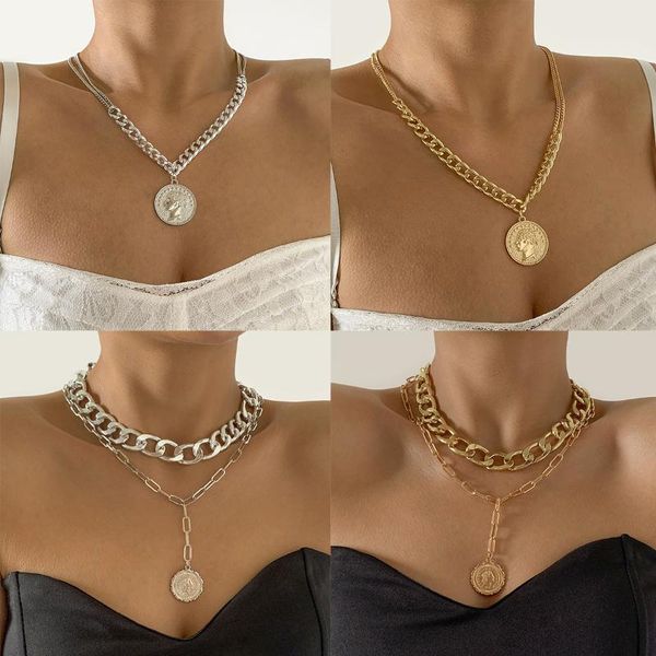 chokers vintage bohemia gold coin letter layered chain necklace for women man punk style portrait long choker collar pendant, Golden;silver
chokers vintage bohemia gold coin letter layered chain necklace for women man punk style portrait long choker collar pendant, Golden;silver