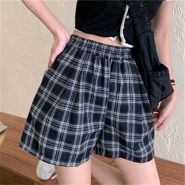 women's shorts wide leg womens plaid summer korean high waist girls students loose thin elastic casual pants, White;black
women's shorts wide leg womens plaid summer korean high waist girls students loose thin elastic casual pants, White;black