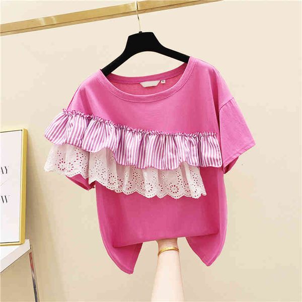 t shirt lace striped panel ruffles pure cotton short sleeve women summer loose t-shirt girls students t shirts tees, White
t shirt lace striped panel ruffles pure cotton short sleeve women summer loose t-shirt girls students t shirts tees, White