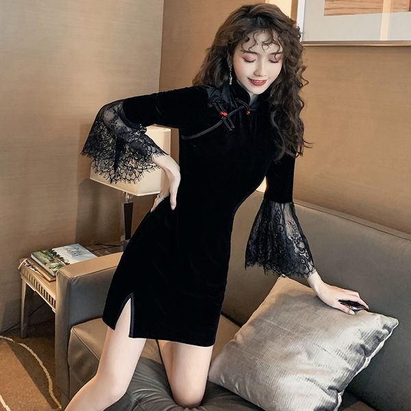 lady elegant black velvet cheongsam dress lace patchwork qipao 2021 new retro chinese style traditional clothes party gown 11837, Red
lady elegant black velvet cheongsam dress lace patchwork qipao 2021 new retro chinese style traditional clothes party gown 11837, Red