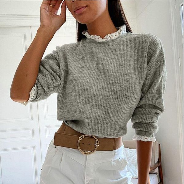 fashion women grey ribbed knitting autumn spring lady lace ruched round collar long sleeve office pullovers sweater women's sweaters, White;black
fashion women grey ribbed knitting autumn spring lady lace ruched round collar long sleeve office pullovers sweater women's sweaters, White;black