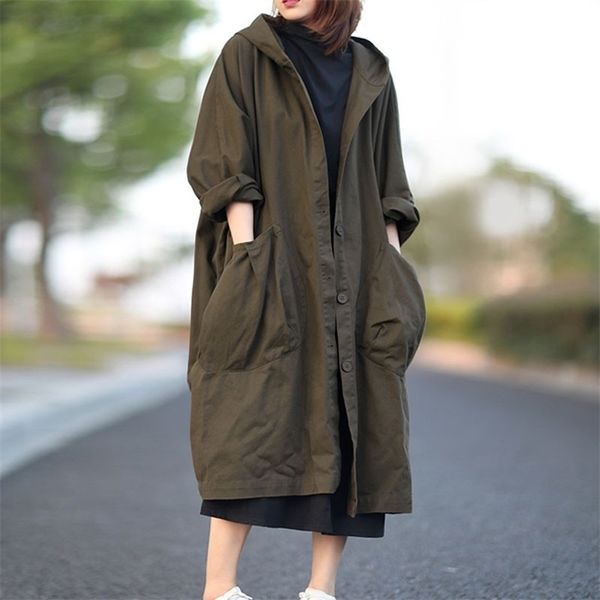 johnature autumn loose hooded single breasted windbreaker simple casual solid color all-match women long coat 210820, Tan;black
johnature autumn loose hooded single breasted windbreaker simple casual solid color all-match women long coat 210820, Tan;black