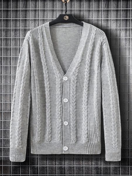 men cable knit button front cardigan a6od#, White;black
men cable knit button front cardigan a6od#, White;black