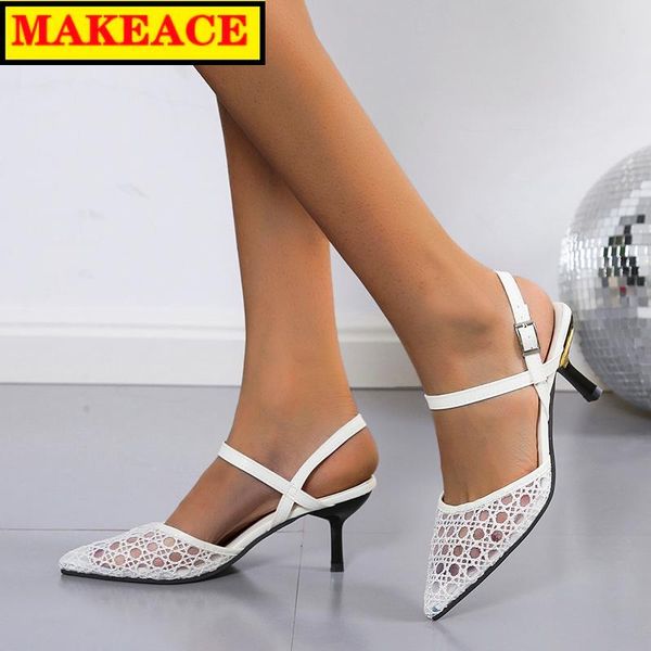 sandals fashion women 6 cm high heel muller dress women's shoes mesh breathable party casual heels, Black