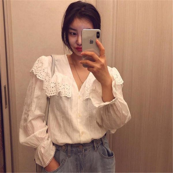 women's blouses & shirts spring lace patchwork sweet white blouse women long sleeve elegant casual loose hollow v-neck single breasted
women's blouses & shirts spring lace patchwork sweet white blouse women long sleeve elegant casual loose hollow v-neck single breasted