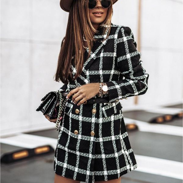 women's jackets 2021 casual spring autumn women black white plaid spliced dress long sleeve double breasted notched office lady suit, Black;brown
women's jackets 2021 casual spring autumn women black white plaid spliced dress long sleeve double breasted notched office lady suit, Black;brown