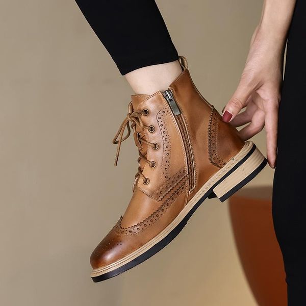 women ankle boots natural leathe 22-25cm europe and america british retro brock carving fashion shoes woman, Black
women ankle boots natural leathe 22-25cm europe and america british retro brock carving fashion shoes woman, Black