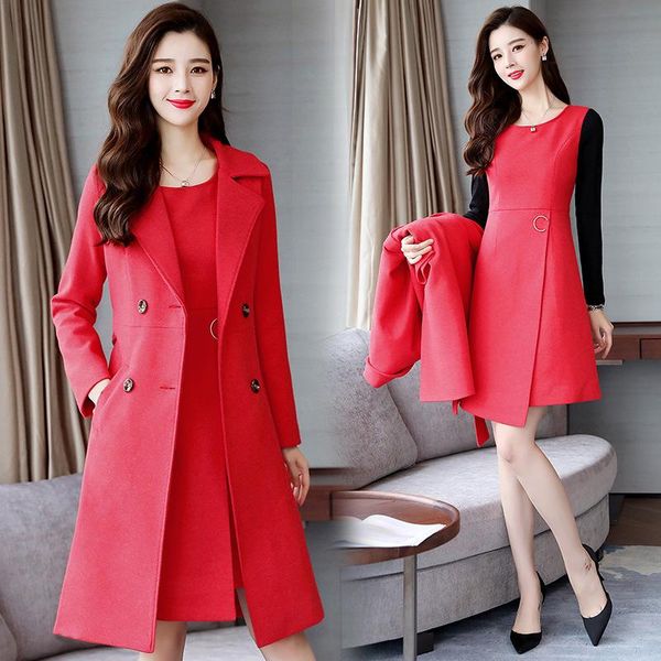 women's two piece pants autumn winter woolen coat female 2021 slim dress long warm wool outwear plus size pieces women sets, White
women's two piece pants autumn winter woolen coat female 2021 slim dress long warm wool outwear plus size pieces women sets, White