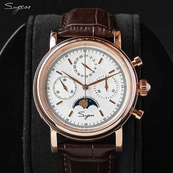 sugess mechanical men watch seagull movement st1908 chronograph vintage moonphase genuine leather band waterproof 50atm st19, Slivery;brown
sugess mechanical men watch seagull movement st1908 chronograph vintage moonphase genuine leather band waterproof 50atm st19, Slivery;brown