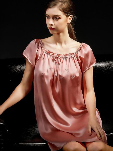 women's sleepwear 41-75kg 100% mulberry silk nightwear women dress summer spring short sleeve loose solid color plus size nightdress, Black;red
women's sleepwear 41-75kg 100% mulberry silk nightwear women dress summer spring short sleeve loose solid color plus size nightdress, Black;red