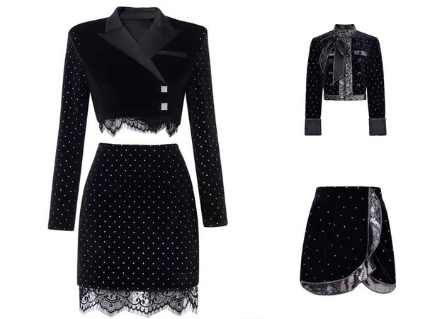 two piece dress thailand fashion brand velvet drilling short jacket + high waist skirt suit btrf, White
two piece dress thailand fashion brand velvet drilling short jacket + high waist skirt suit btrf, White
