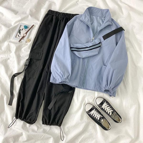 women's pants & capris autumn spring women loose long-sleeved jacket coat with bag + high-waist straight-leg cargo, Black;white
women's pants & capris autumn spring women loose long-sleeved jacket coat with bag + high-waist straight-leg cargo, Black;white