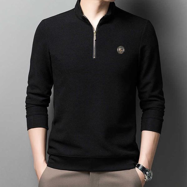 2021 spring and autumn standing long sleeve casual zipper collar red bottomed shirt men's t-shirt, White;black
2021 spring and autumn standing long sleeve casual zipper collar red bottomed shirt men's t-shirt, White;black