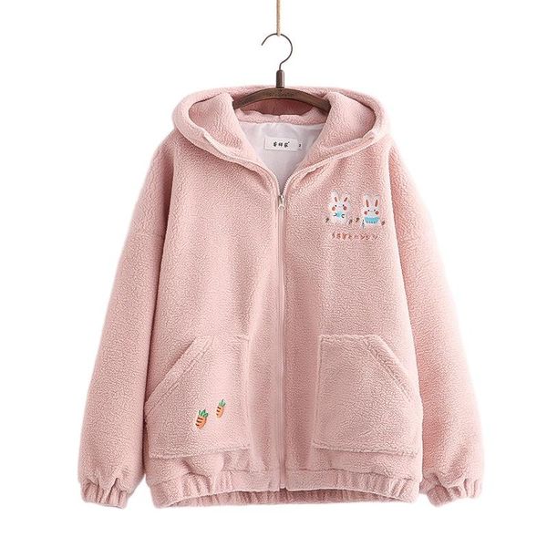 women's jackets lamb wool kawaii zipper hooded women cartoon embroidery harajuku warm coat 2021 winter long sleeve thick outwears, Black;brown
women's jackets lamb wool kawaii zipper hooded women cartoon embroidery harajuku warm coat 2021 winter long sleeve thick outwears, Black;brown