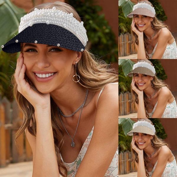 wide brim hats summer women pearl headband hat raffia visor caps for girls beach braided fashion cap lady straw sun, Blue;gray
wide brim hats summer women pearl headband hat raffia visor caps for girls beach braided fashion cap lady straw sun, Blue;gray