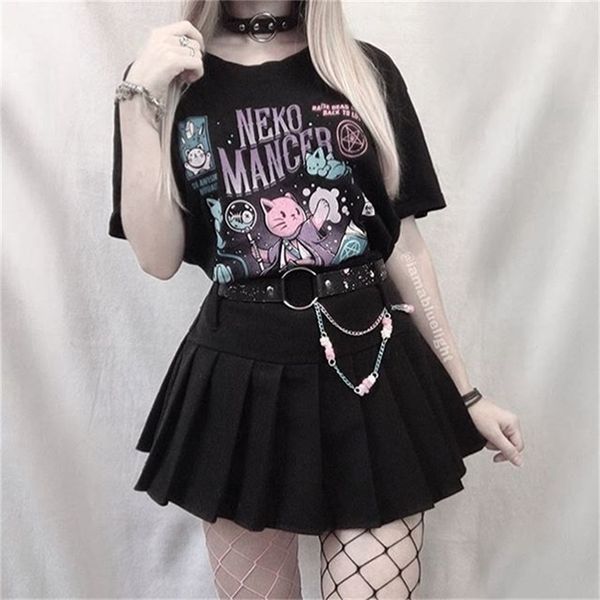 neko mancer t-shirt cute aesthetic grunge black tee satantic gothic clothing witch shirt 210512, White 
neko mancer t-shirt cute aesthetic grunge black tee satantic gothic clothing witch shirt 210512, White