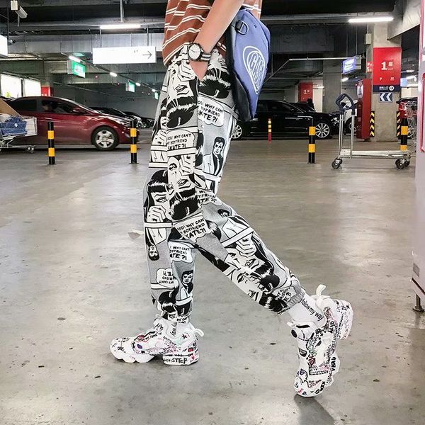 men's pants winter ankle banded cartoon hip hop loose casual printing streetwear korean fashion p2hv, Black
men's pants winter ankle banded cartoon hip hop loose casual printing streetwear korean fashion p2hv, Black