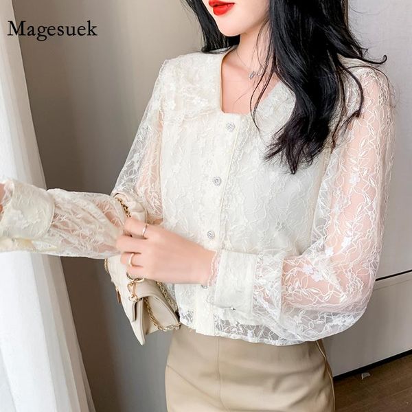 women's blouses & shirts 2021 spring french style lace blouse women mesh hollow out fashion v-neck collar sweet embroidered shirt 1, White
women's blouses & shirts 2021 spring french style lace blouse women mesh hollow out fashion v-neck collar sweet embroidered shirt 1, White