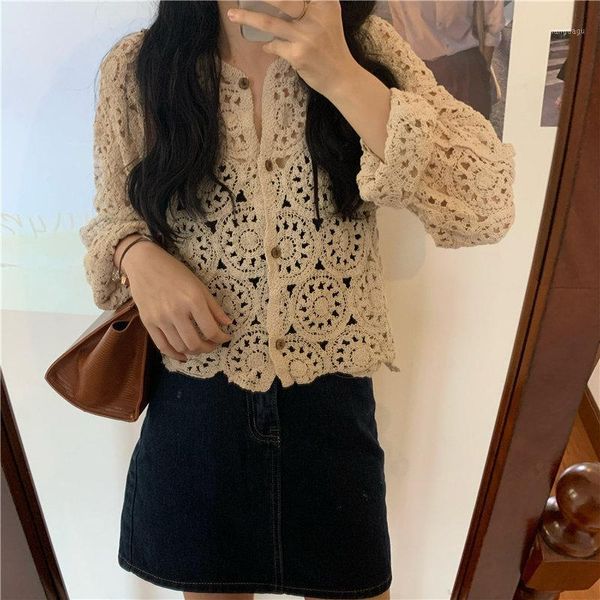 hollow out full sleeves hook flowers stylish cardigans thin vintage women lace sweet korean lady chic blouses women's & shirts, White
hollow out full sleeves hook flowers stylish cardigans thin vintage women lace sweet korean lady chic blouses women's & shirts, White