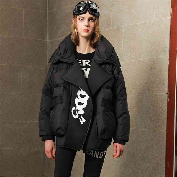 2021 winter new european suit collar loose down jacket women's white duck fashion splicing thickened, Black
2021 winter new european suit collar loose down jacket women's white duck fashion splicing thickened, Black