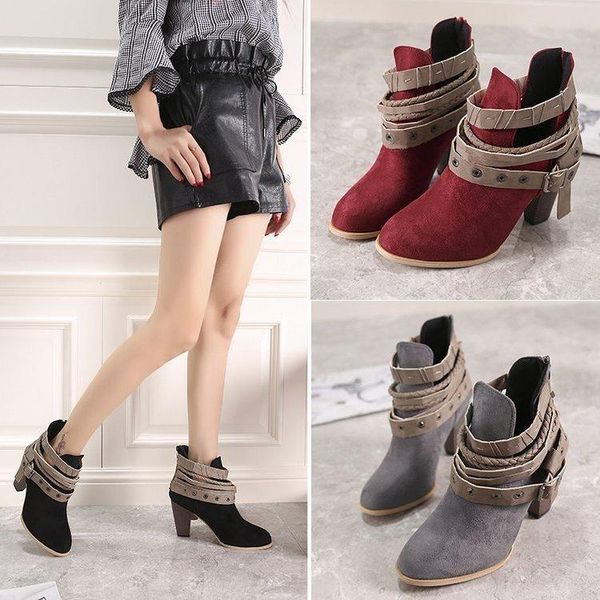 boots short heel woman belt buckle, Black 
boots short heel woman belt buckle, Black