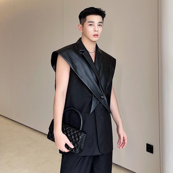 men's vests suit collar vest autumn style temperament personality detachable two-piece ruffian handsome hairstylist, Black;white
men's vests suit collar vest autumn style temperament personality detachable two-piece ruffian handsome hairstylist, Black;white