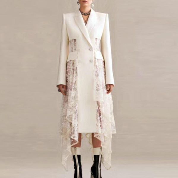 women's suits & blazers 2021 spring long sleeve double breasted blazer women white black lace stitching perspective feminino 
women's suits & blazers 2021 spring long sleeve double breasted blazer women white black lace stitching perspective feminino