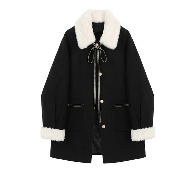 lamb wool warm winter coat women long jackets turn-down collar single breasted pockets korean loose female thick woolen overcoat 211220, Black
lamb wool warm winter coat women long jackets turn-down collar single breasted pockets korean loose female thick woolen overcoat 211220, Black