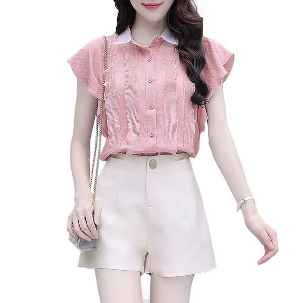 women's tracksuits summer fashion turn-down collar solid color ruffles button two-piece sets short sleeves clothing female, Gray
women's tracksuits summer fashion turn-down collar solid color ruffles button two-piece sets short sleeves clothing female, Gray