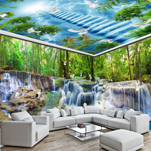 

wallpapers custom 3d po wallpaper wall cloth forest waterfall nature landscape large murals living room bedroom covering