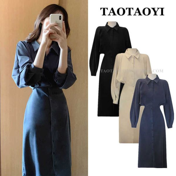 2021 autumn korean style temperament close waist thin shirt dr's french light cooked knee length skirt, Black;gray
2021 autumn korean style temperament close waist thin shirt dr's french light cooked knee length skirt, Black;gray