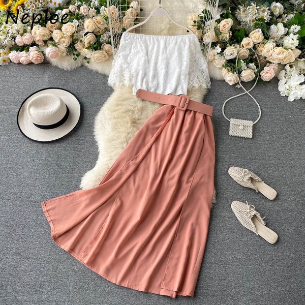 neploe simple fashion suit slash neck lace ruffles solid color chic sashes high waist split skirt two-piece set 1f735 210423, White
neploe simple fashion suit slash neck lace ruffles solid color chic sashes high waist split skirt two-piece set 1f735 210423, White