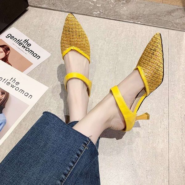 summer thin high-heeled sandals fashion large pointed slippers women, Black